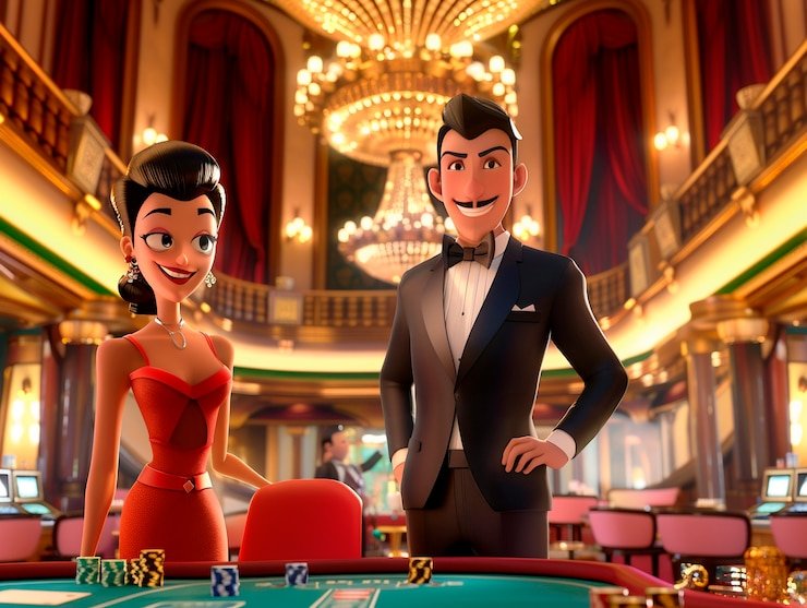Antarmuka live Caribbean Stud Poker di ibl slot menampilkan dealer dan meja permainan